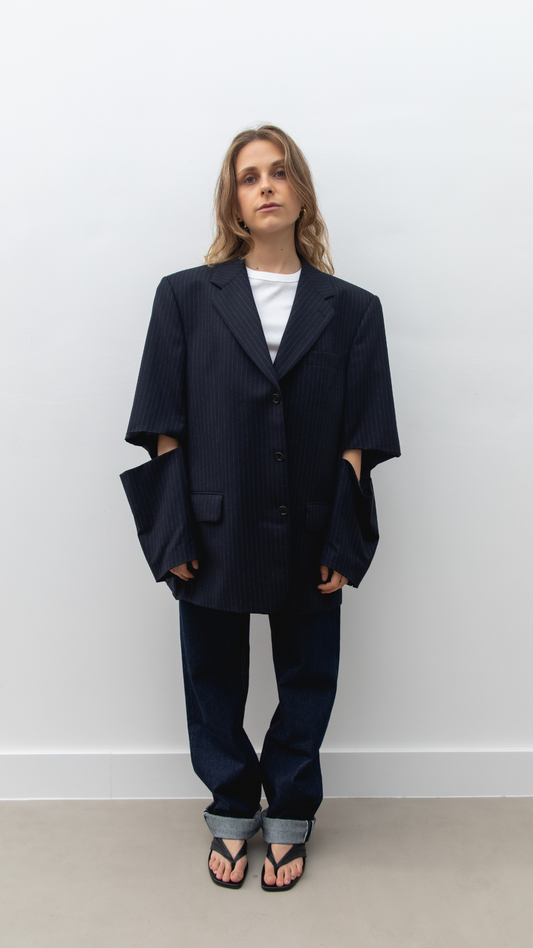 Abel - Pinstriped blazer with cut-out sleeves